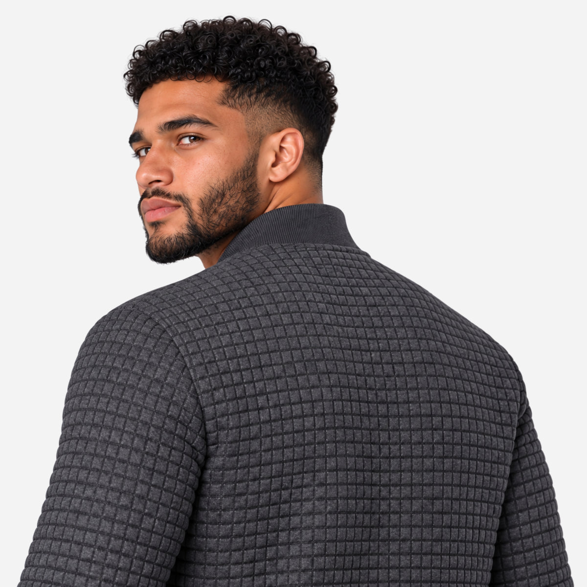 Men’s Grid-Textured Zip-Front Jacket-Fowsa