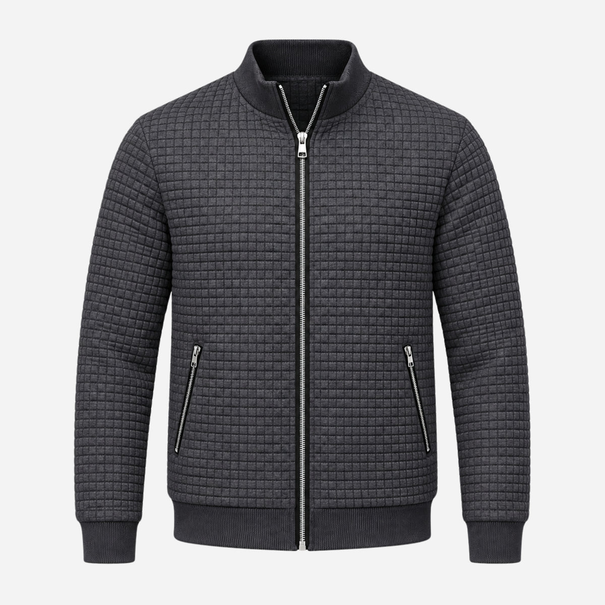 Men’s Grid-Textured Zip-Front Jacket-Fowsa