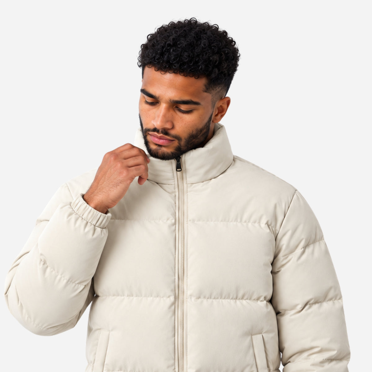 Men’s High-Collar Full-Zip Puffer Jacket-Fowsa