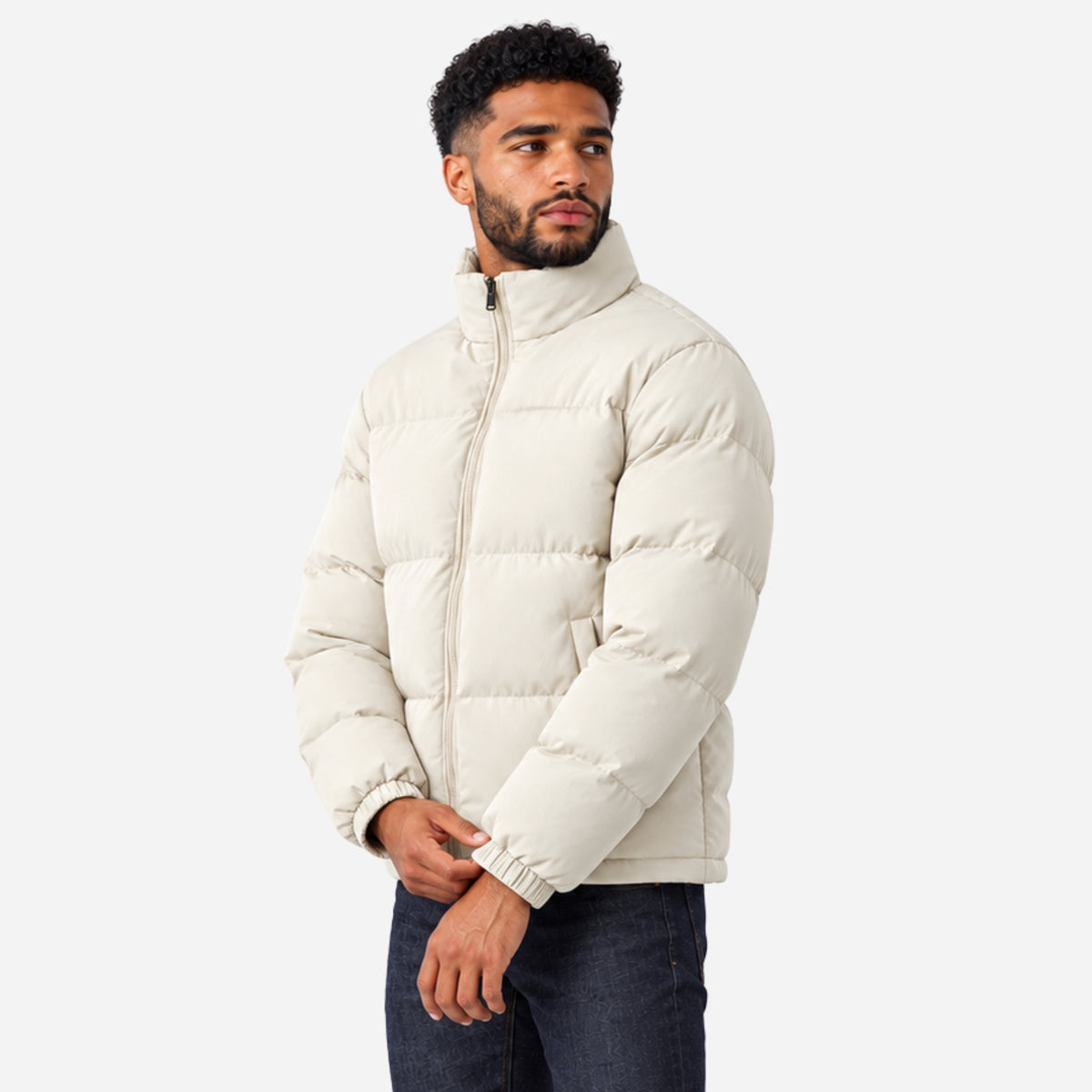 Men’s High-Collar Full-Zip Puffer Jacket-Fowsa