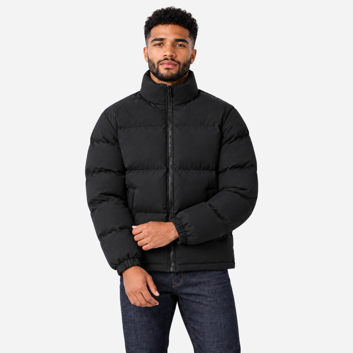 Men’s High-Collar Full-Zip Puffer Jacket-Fowsa