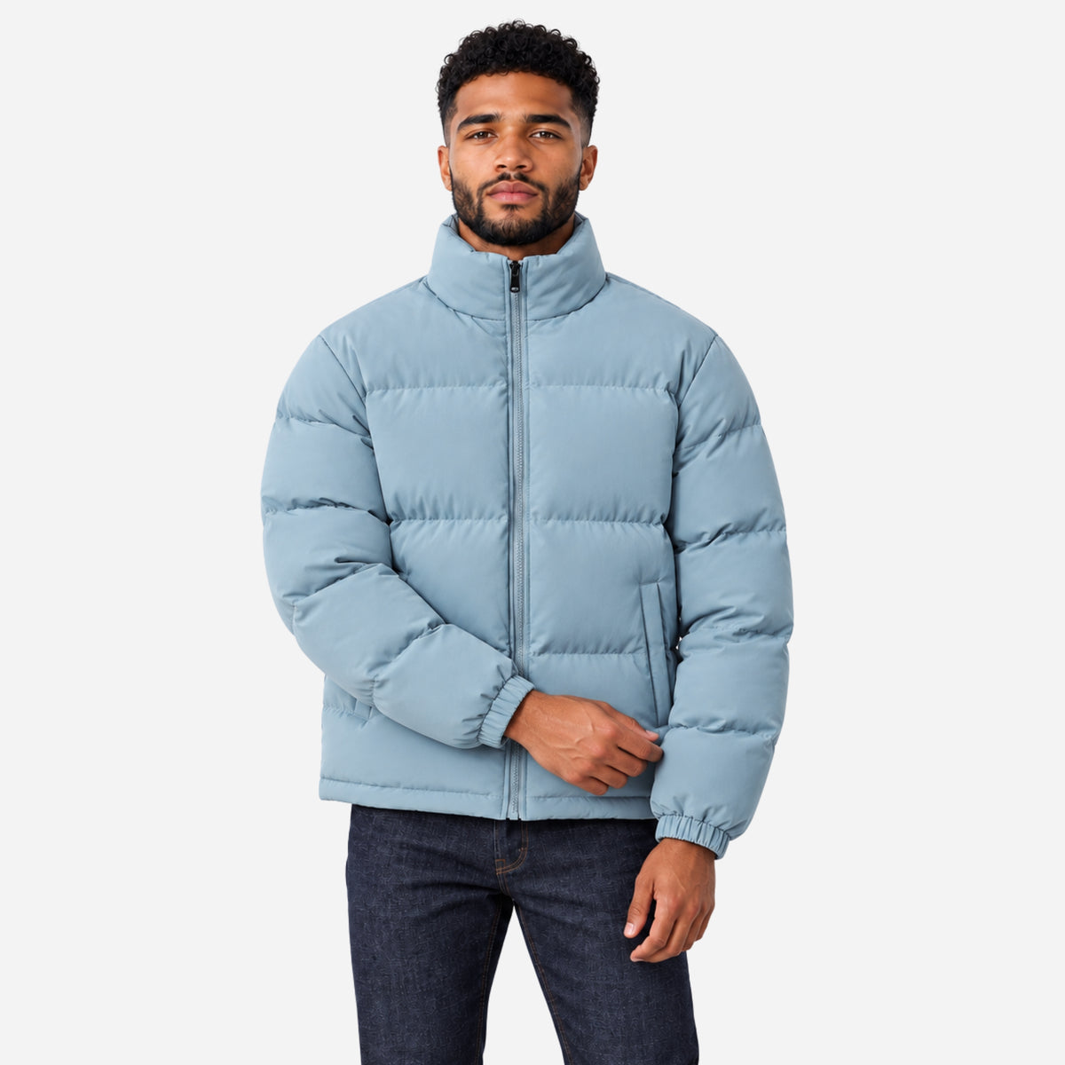 Men’s High-Collar Full-Zip Puffer Jacket-Fowsa