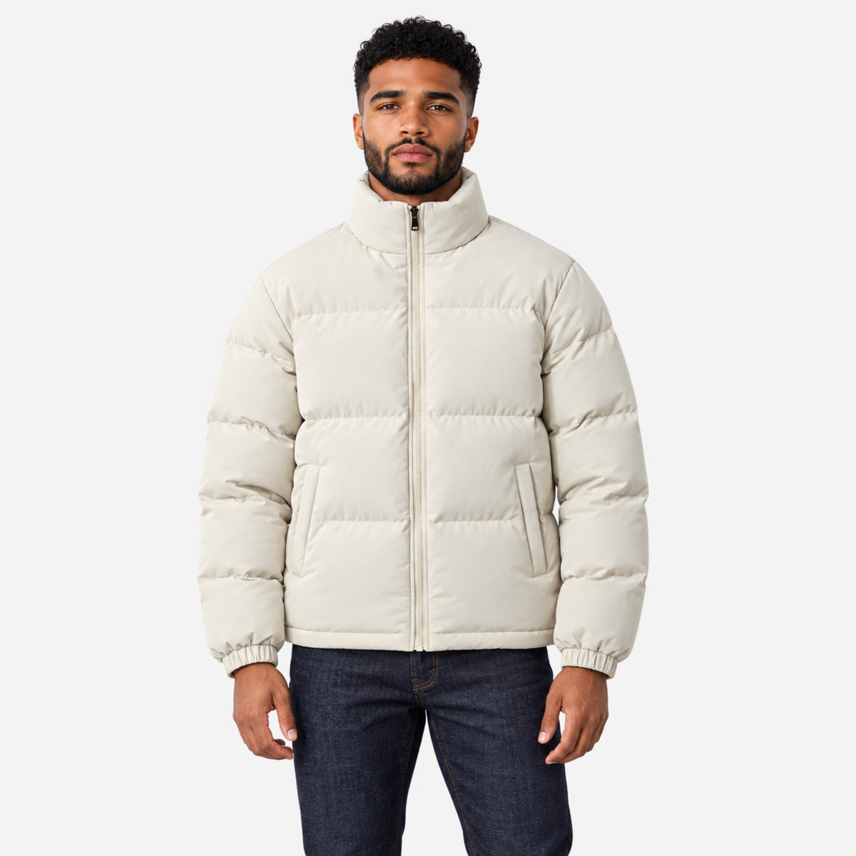 Men’s High-Collar Full-Zip Puffer Jacket-Fowsa