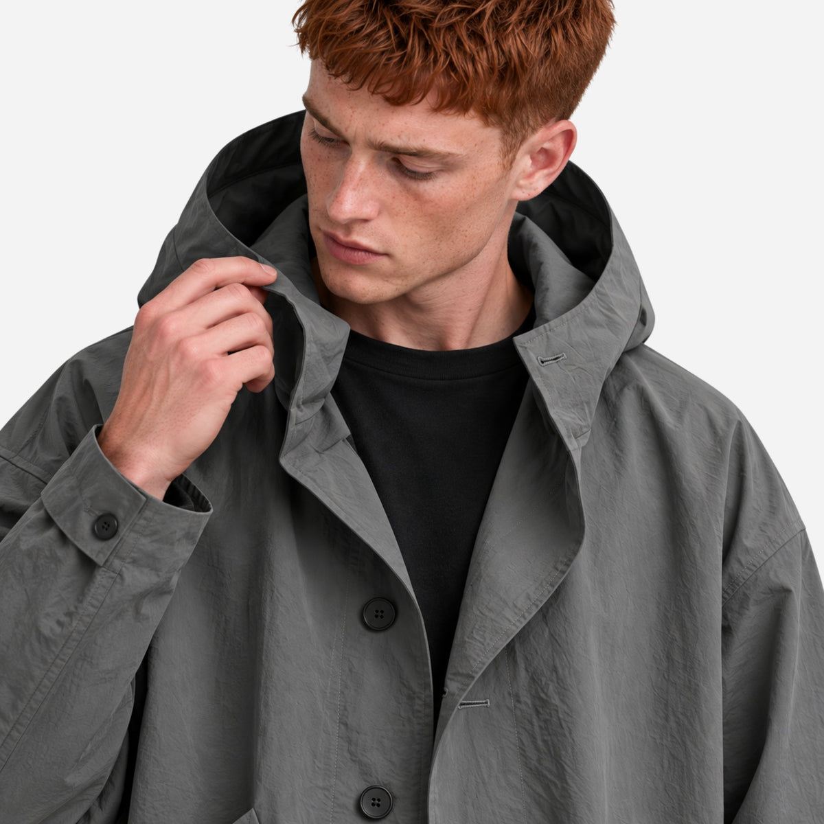 Men’s Hooded Button-Front Longline Utility Coat-Fowsa