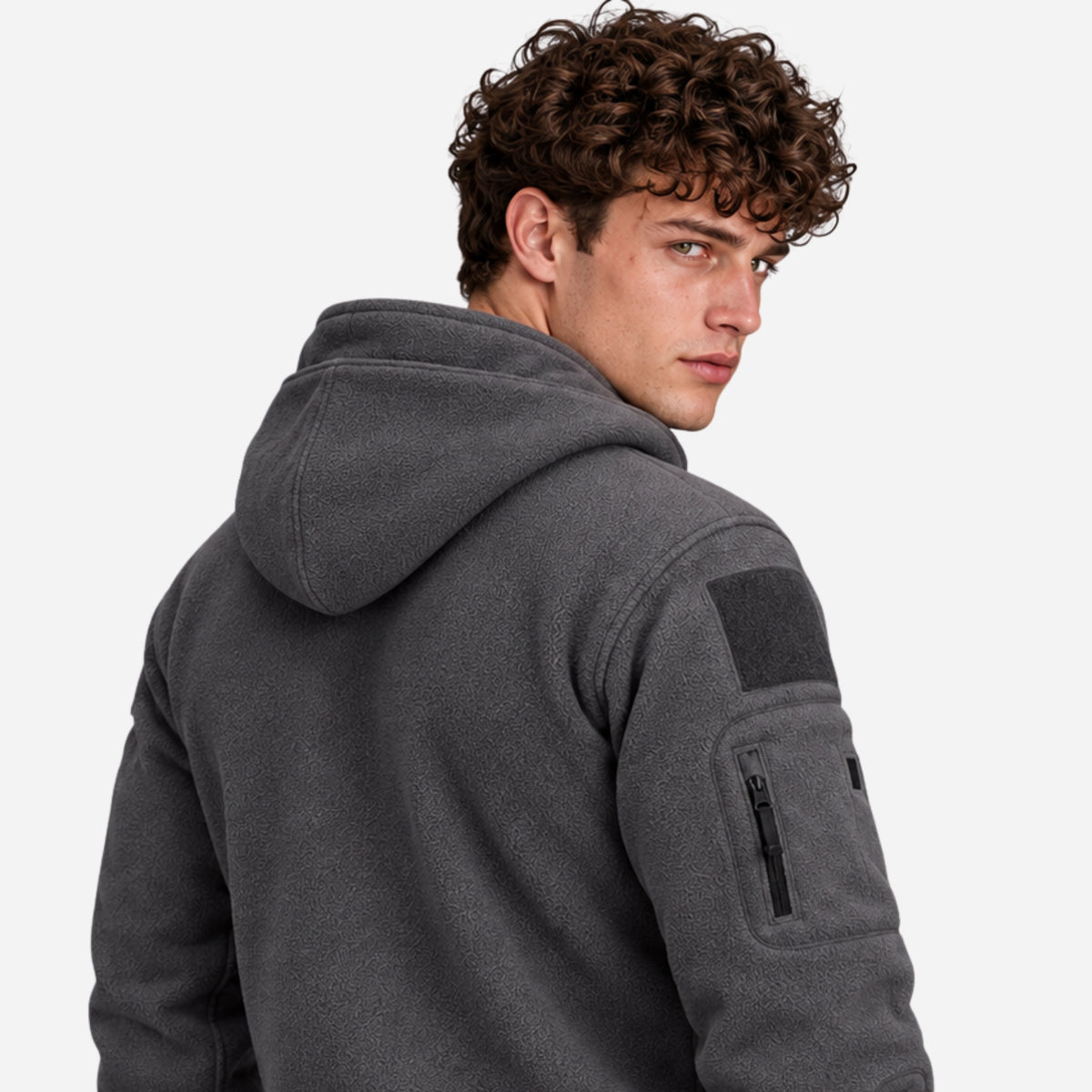 Men’s Hooded Multi-Pocket Fleece Jacket-Fowsa