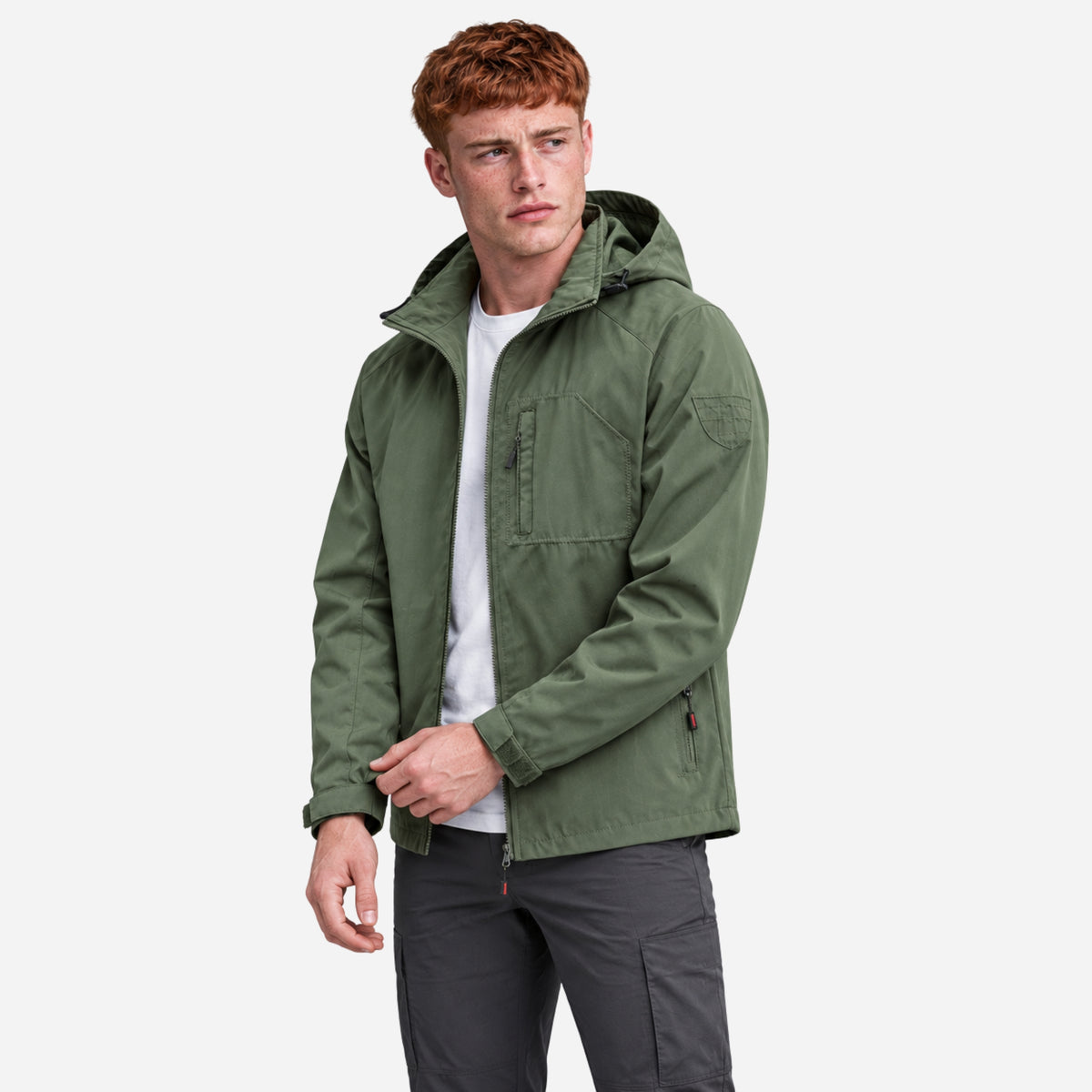 Men’s Hooded Multi-Pocket Full-Zip Outdoor Jacket-Fowsa