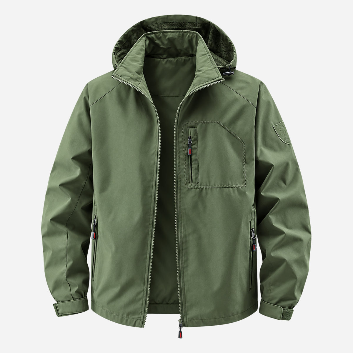 Men’s Hooded Multi-Pocket Full-Zip Outdoor Jacket-Fowsa