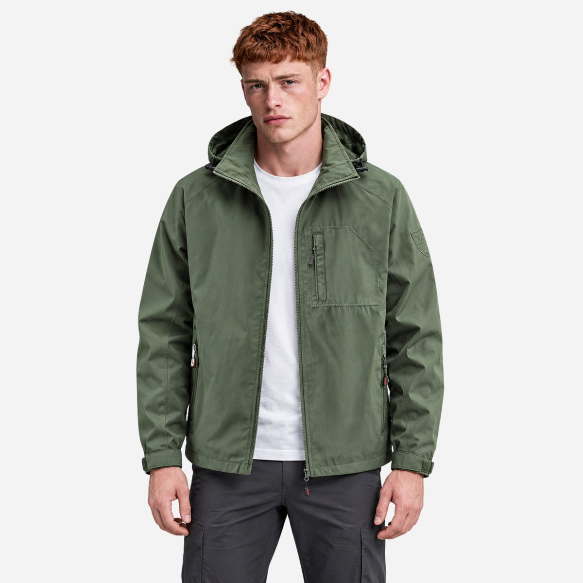 Men’s Hooded Multi-Pocket Full-Zip Outdoor Jacket-Fowsa