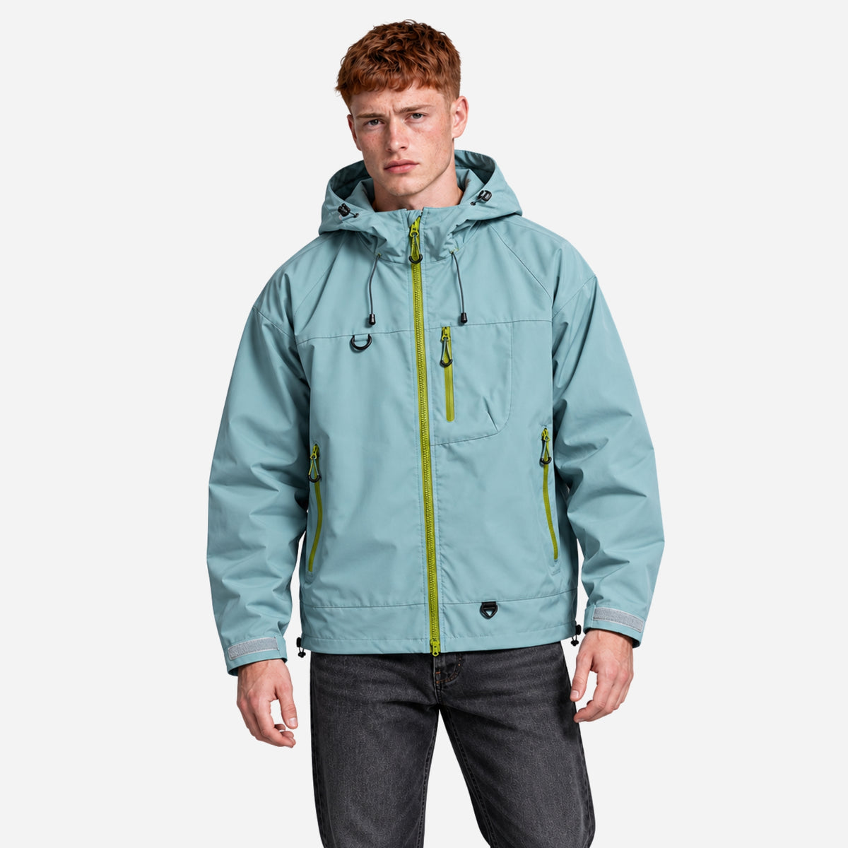 Men’s Hooded Multi-Pocket Waterproof Windbreaker Jacket-Fowsa
