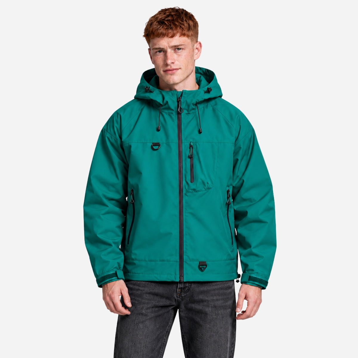 Men’s Hooded Multi-Pocket Waterproof Windbreaker Jacket-Fowsa
