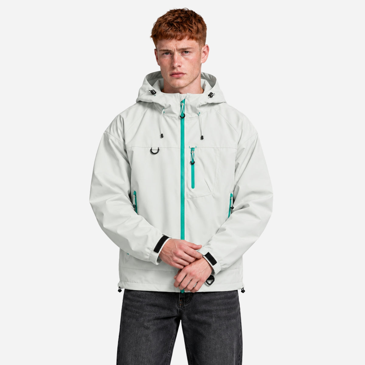 Men’s Hooded Multi-Pocket Waterproof Windbreaker Jacket-Fowsa