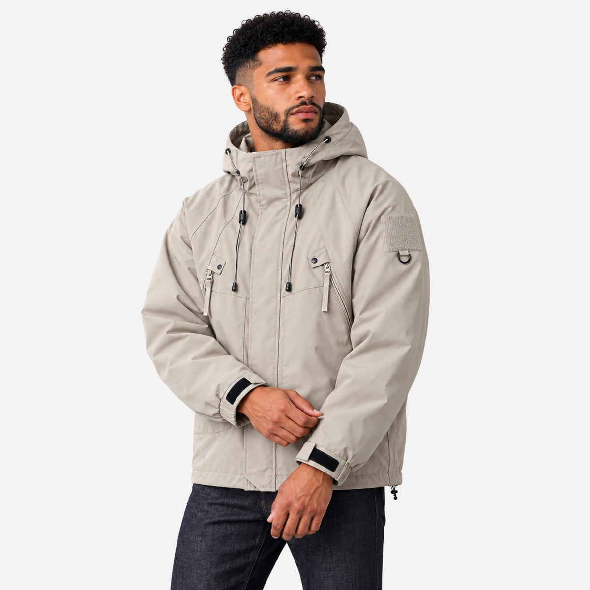 Men’s Hooded Multi-Pocket Windbreaker Jacket-Fowsa
