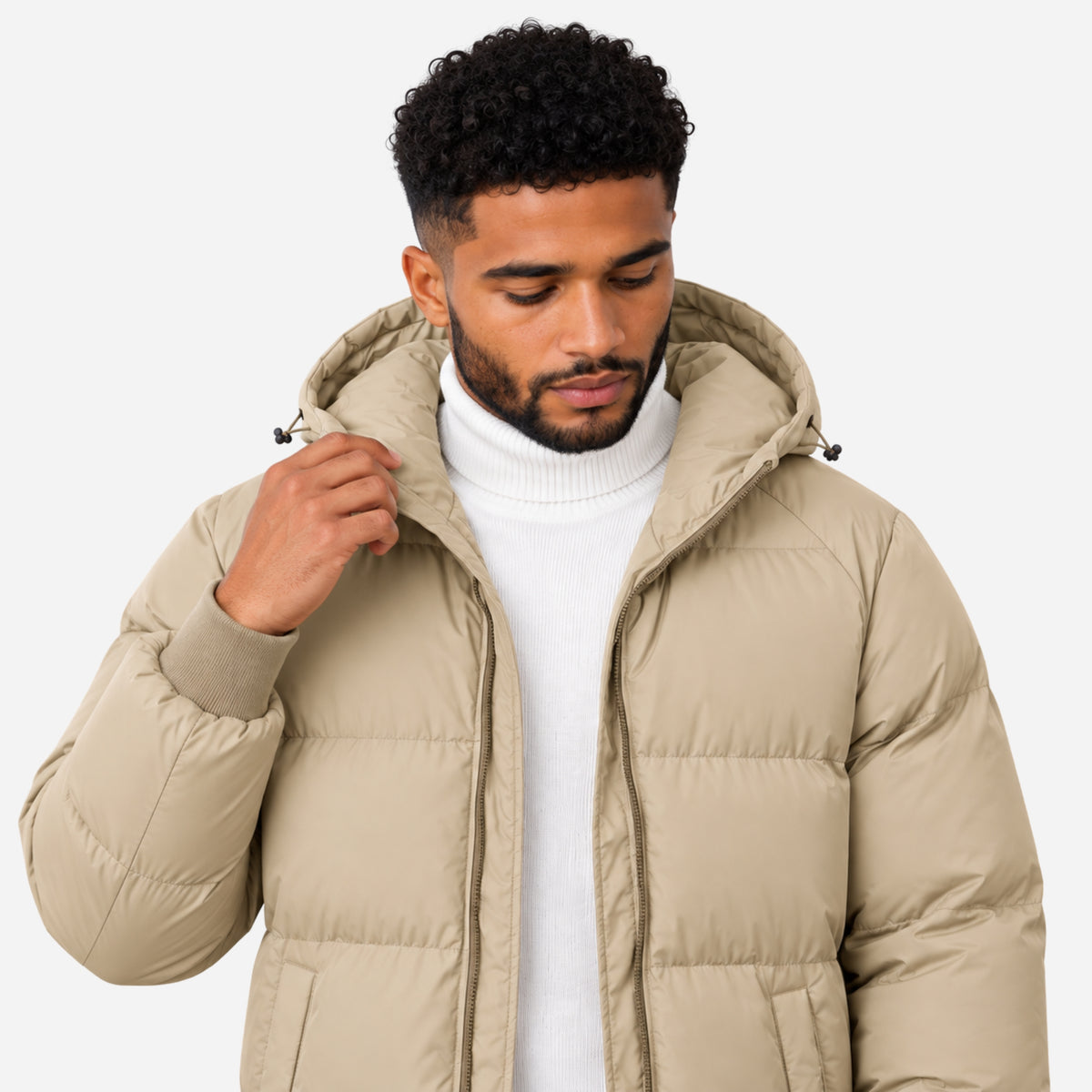 Men’s Hooded Ribbed-Cuff Puffer Jacket-Fowsa