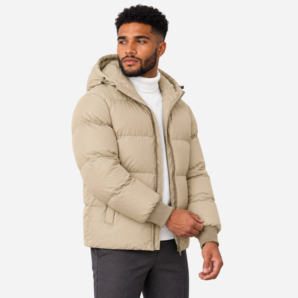 Men’s Hooded Ribbed-Cuff Puffer Jacket-Fowsa