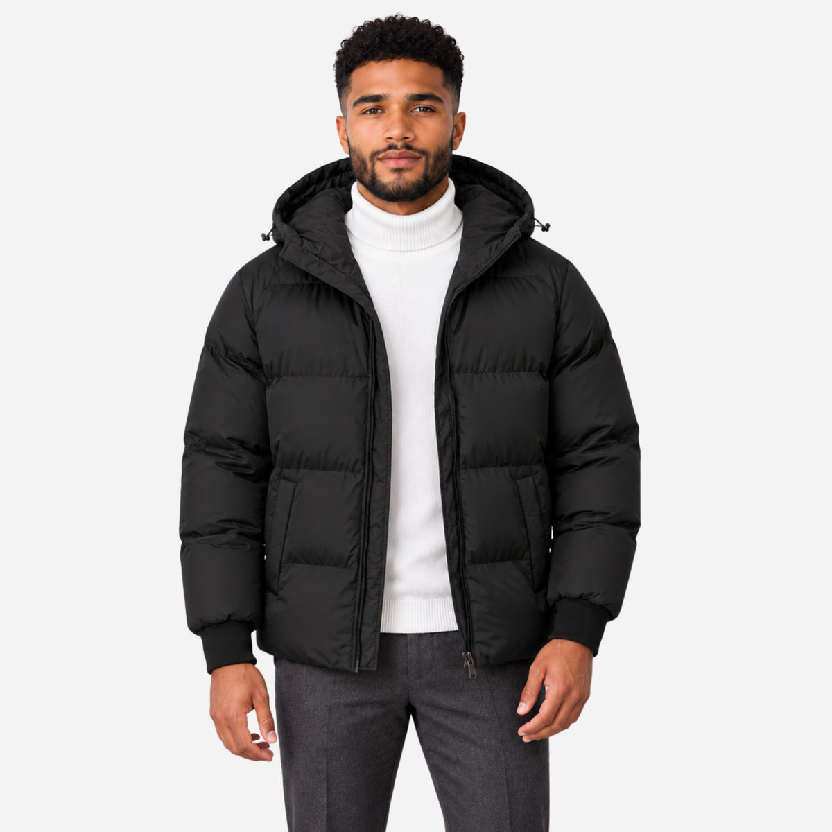 Men’s Hooded Ribbed-Cuff Puffer Jacket-Fowsa
