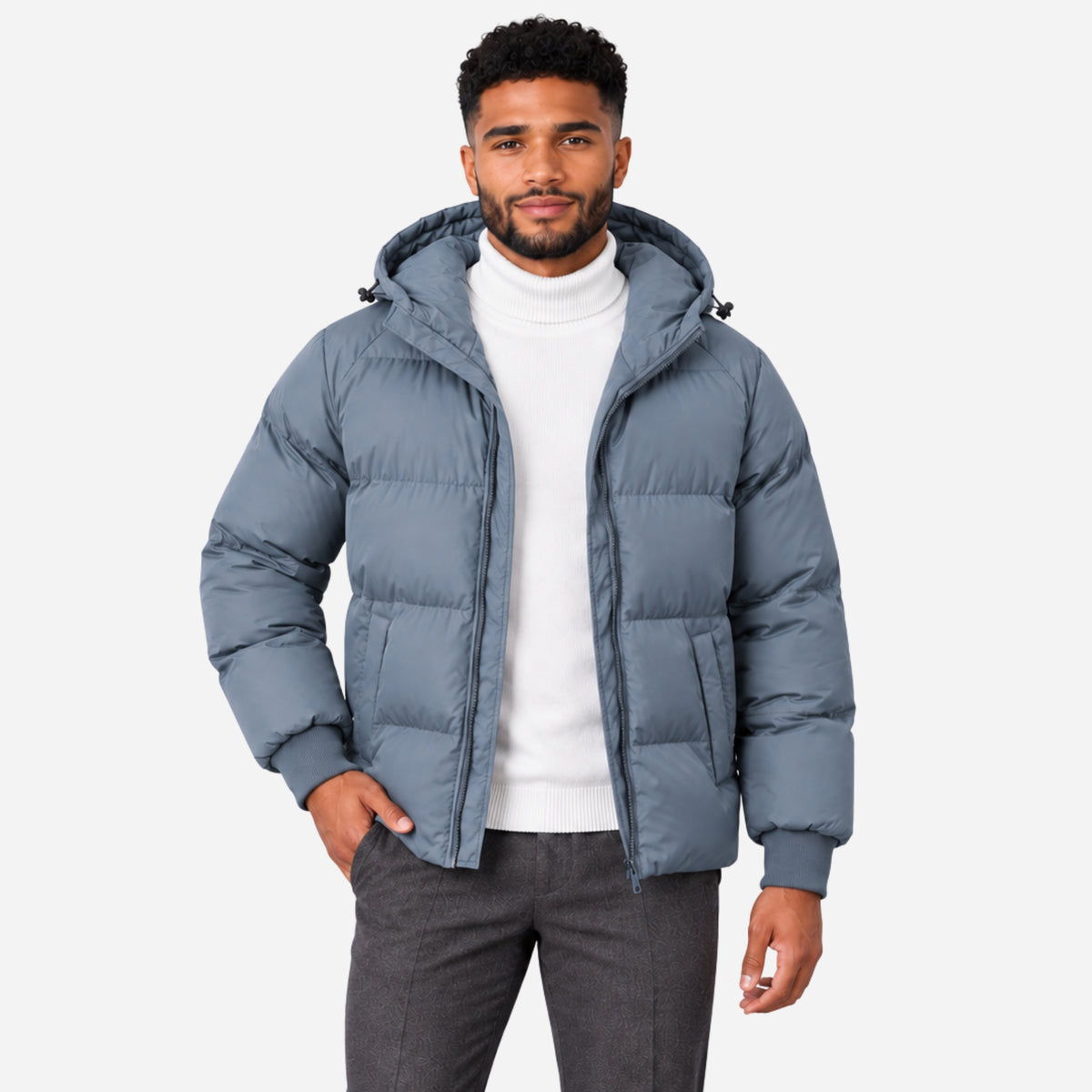 Men’s Hooded Ribbed-Cuff Puffer Jacket-Fowsa