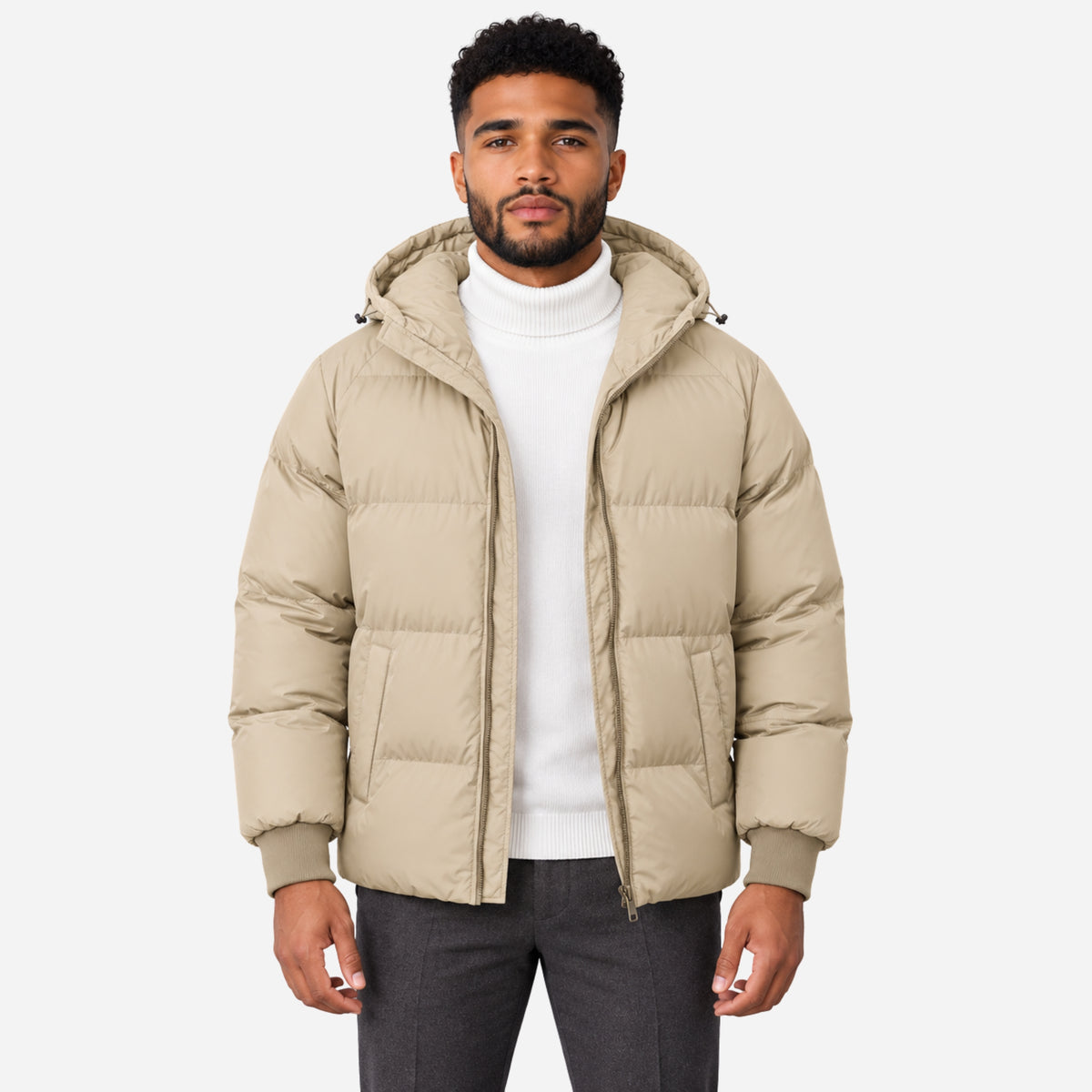 Men’s Hooded Ribbed-Cuff Puffer Jacket-Fowsa