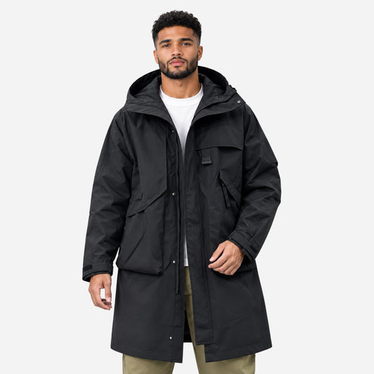 Men's Hooded Utility Mid-Length Windbreaker Coat-Fowsa
