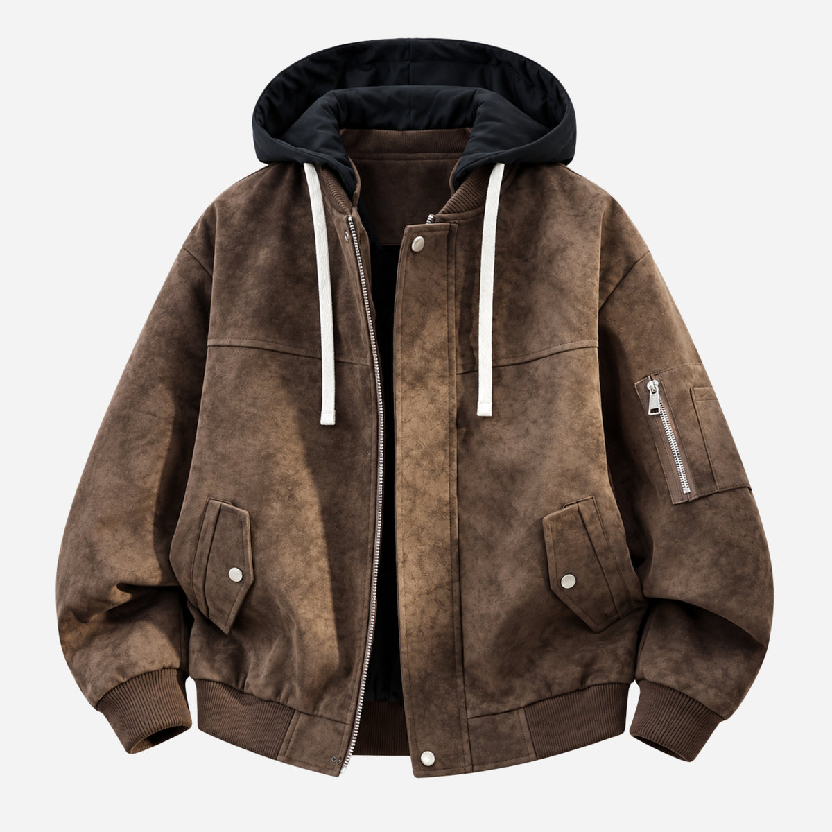 Men’s Hooded Zip-Front Utility Bomber Jacket-Fowsa