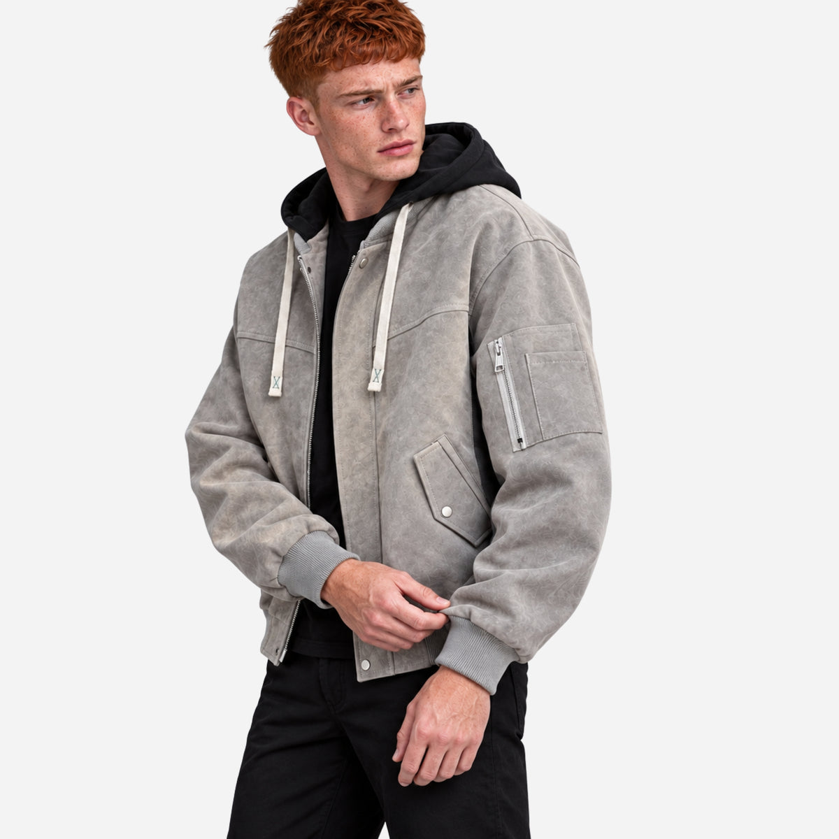 Men’s Hooded Zip-Front Utility Bomber Jacket-Fowsa