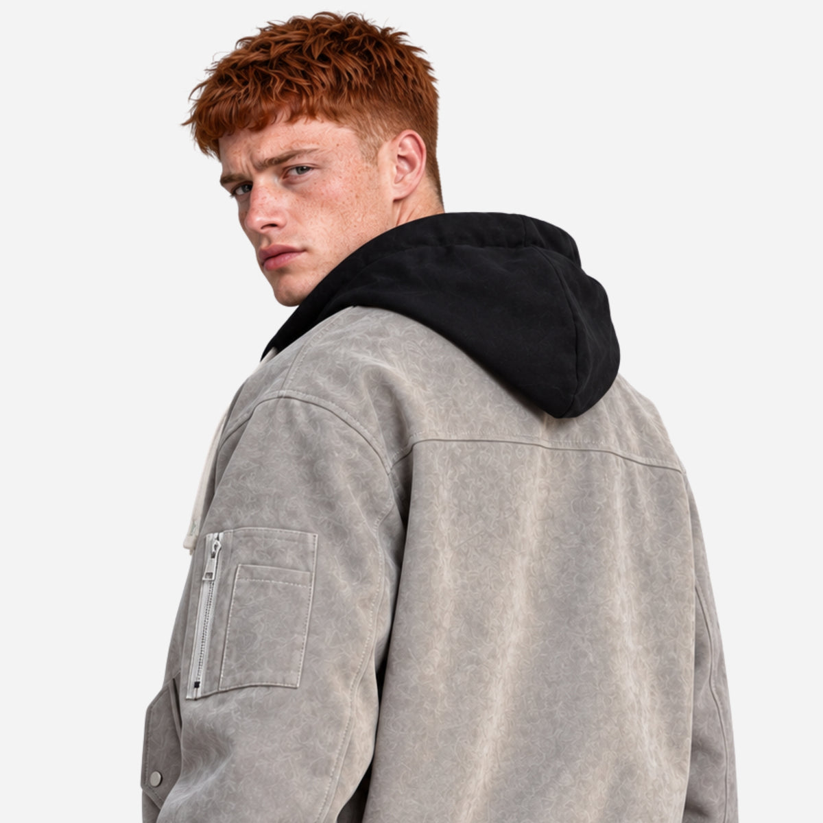 Men’s Hooded Zip-Front Utility Bomber Jacket-Fowsa