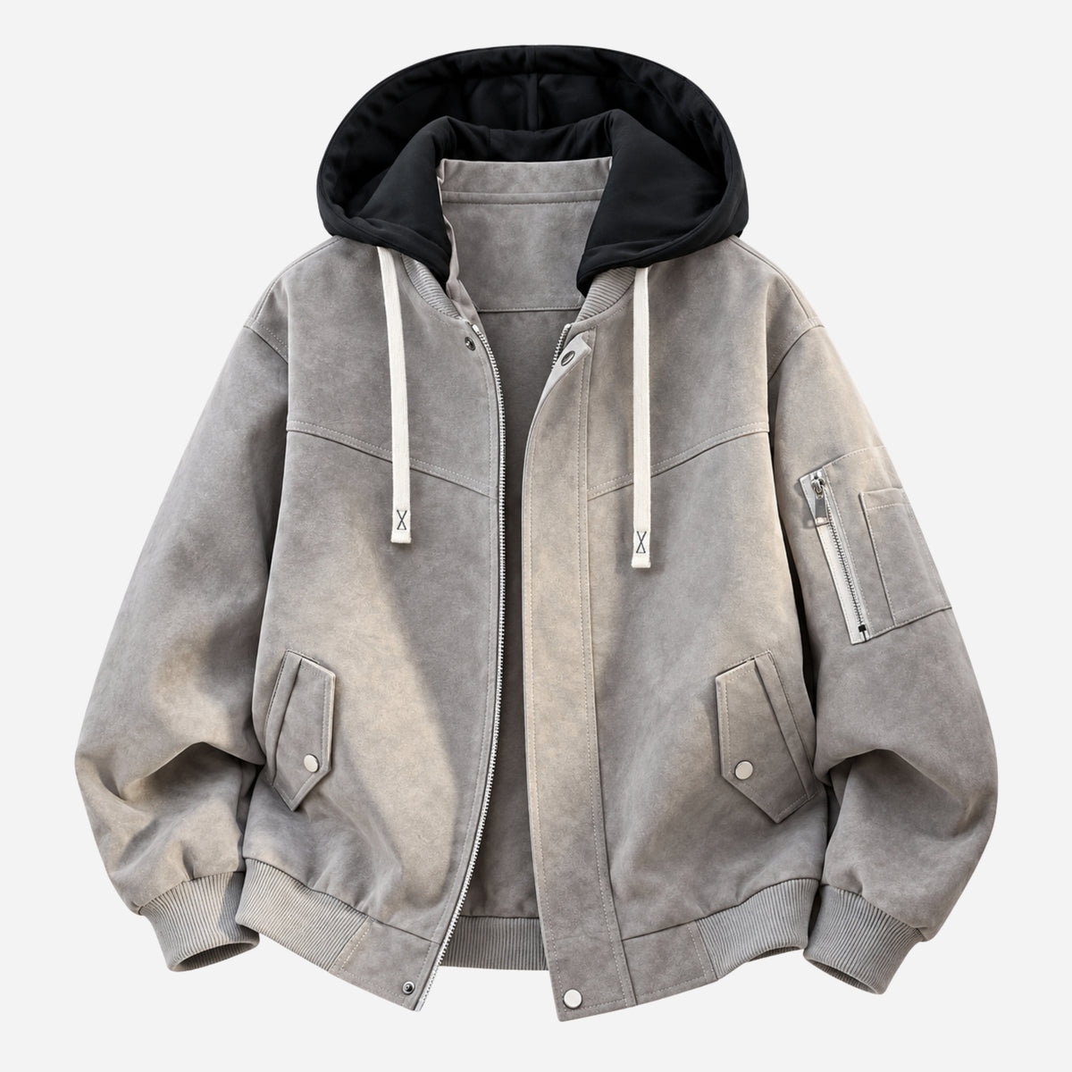 Men’s Hooded Zip-Front Utility Bomber Jacket-Fowsa