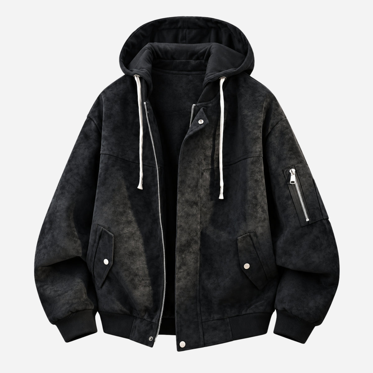 Men’s Hooded Zip-Front Utility Bomber Jacket-Fowsa