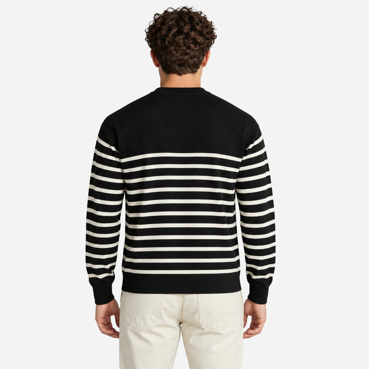 Men’s Horizontal-Stripe Crew-Neck Knitted Jumper-Fowsa