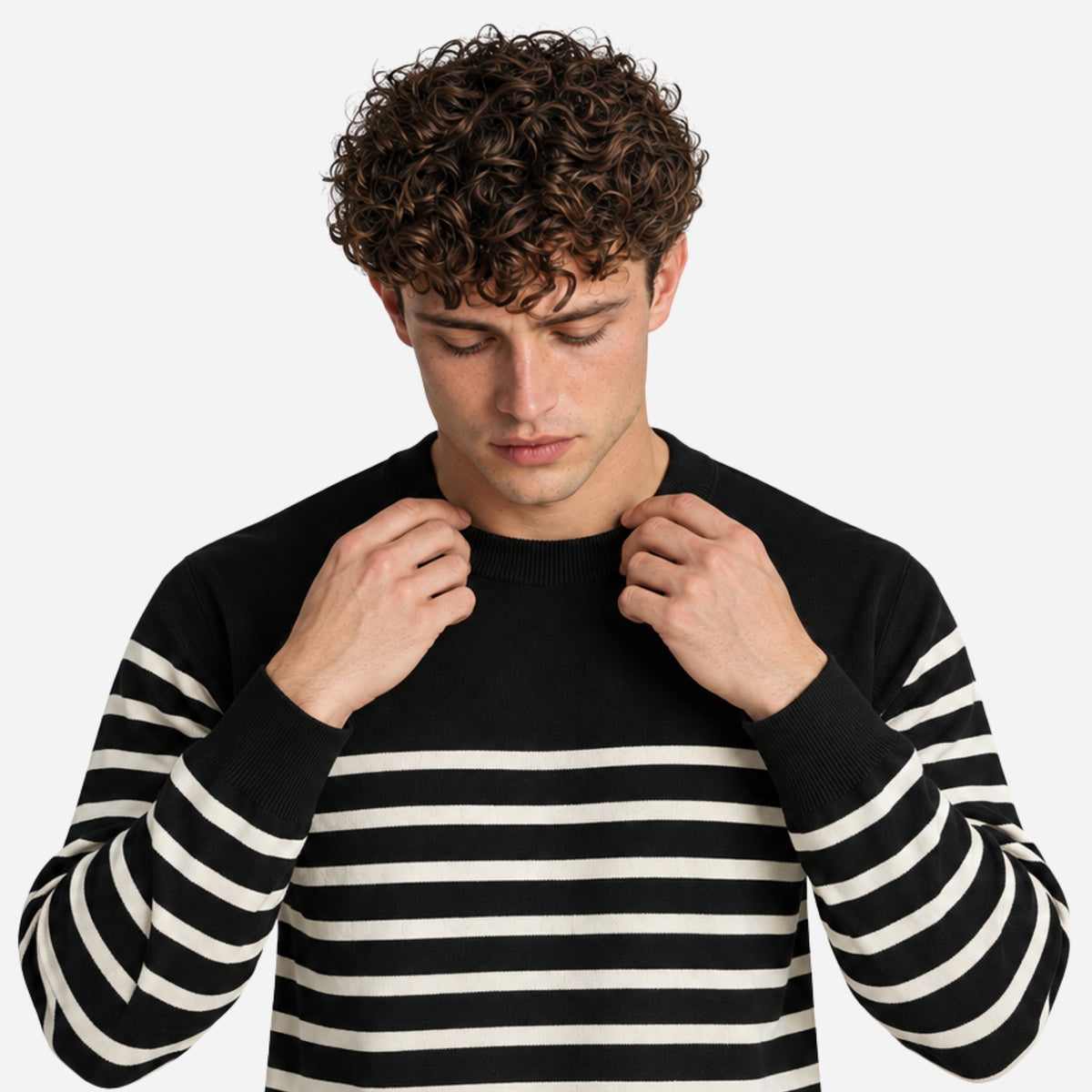 Men’s Horizontal-Stripe Crew-Neck Knitted Jumper-Fowsa