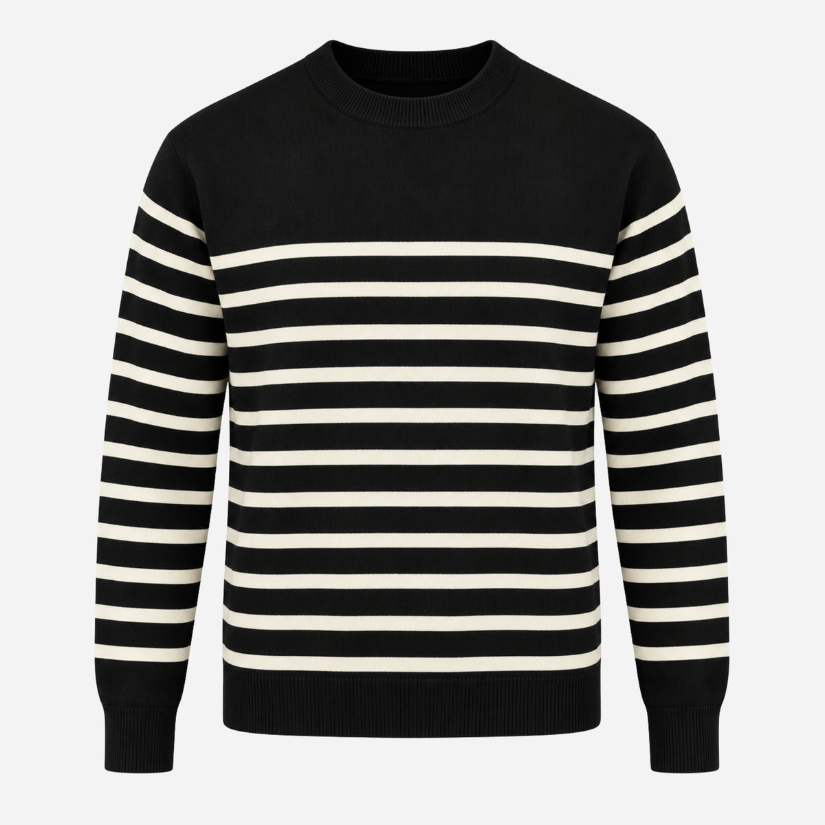 Men’s Horizontal-Stripe Crew-Neck Knitted Jumper-Fowsa