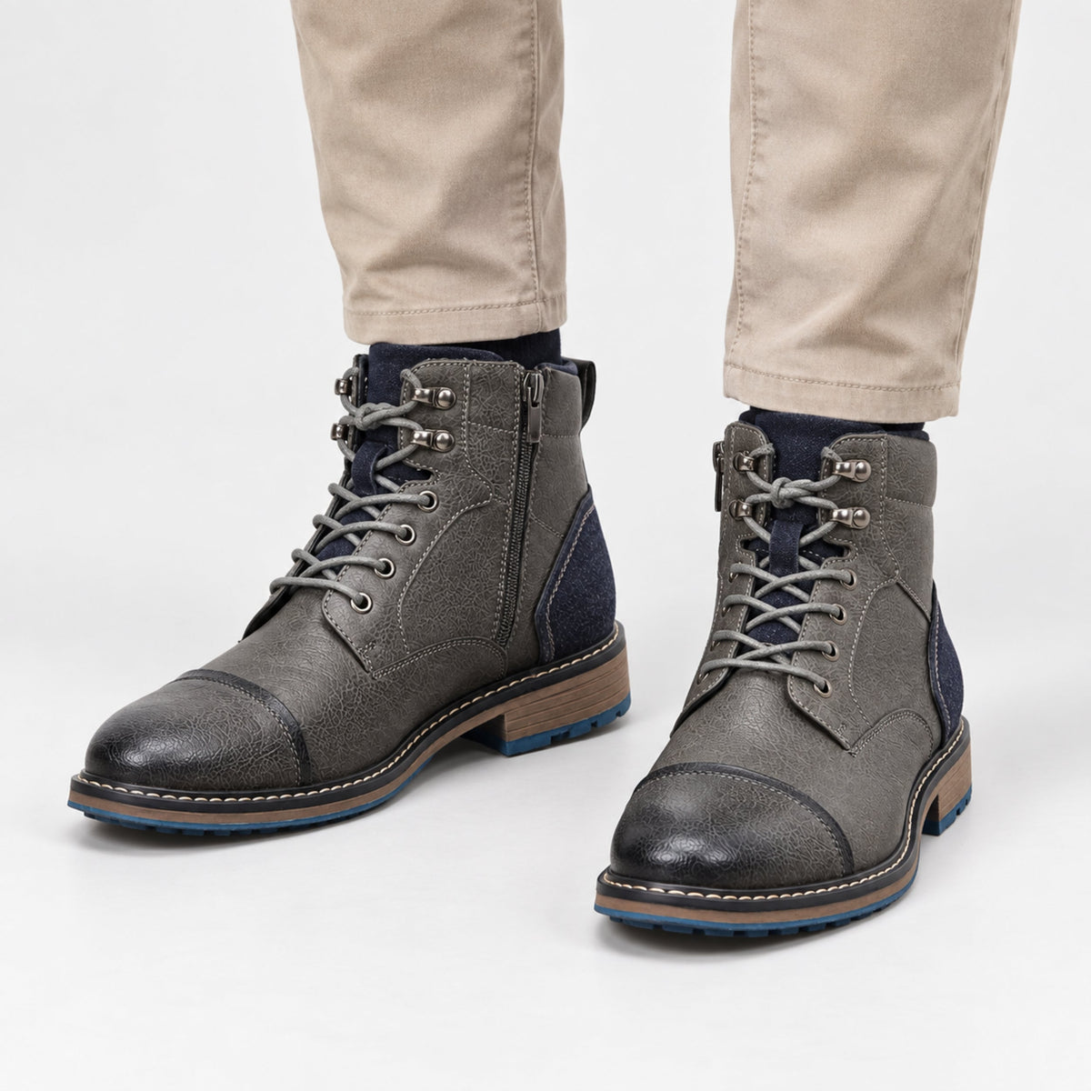 Men's Lace-Up Side-Zip Ankle Boots-Fowsa