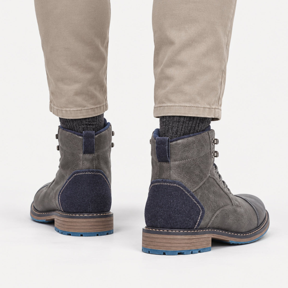Men's Lace-Up Side-Zip Ankle Boots-Fowsa