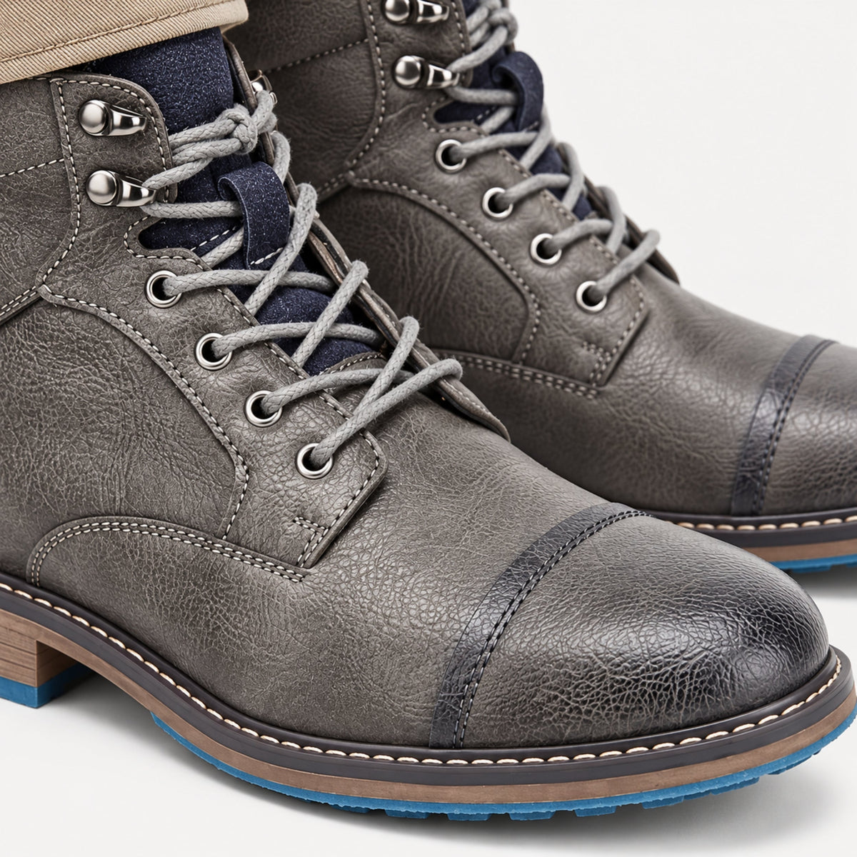 Men's Lace-Up Side-Zip Ankle Boots-Fowsa
