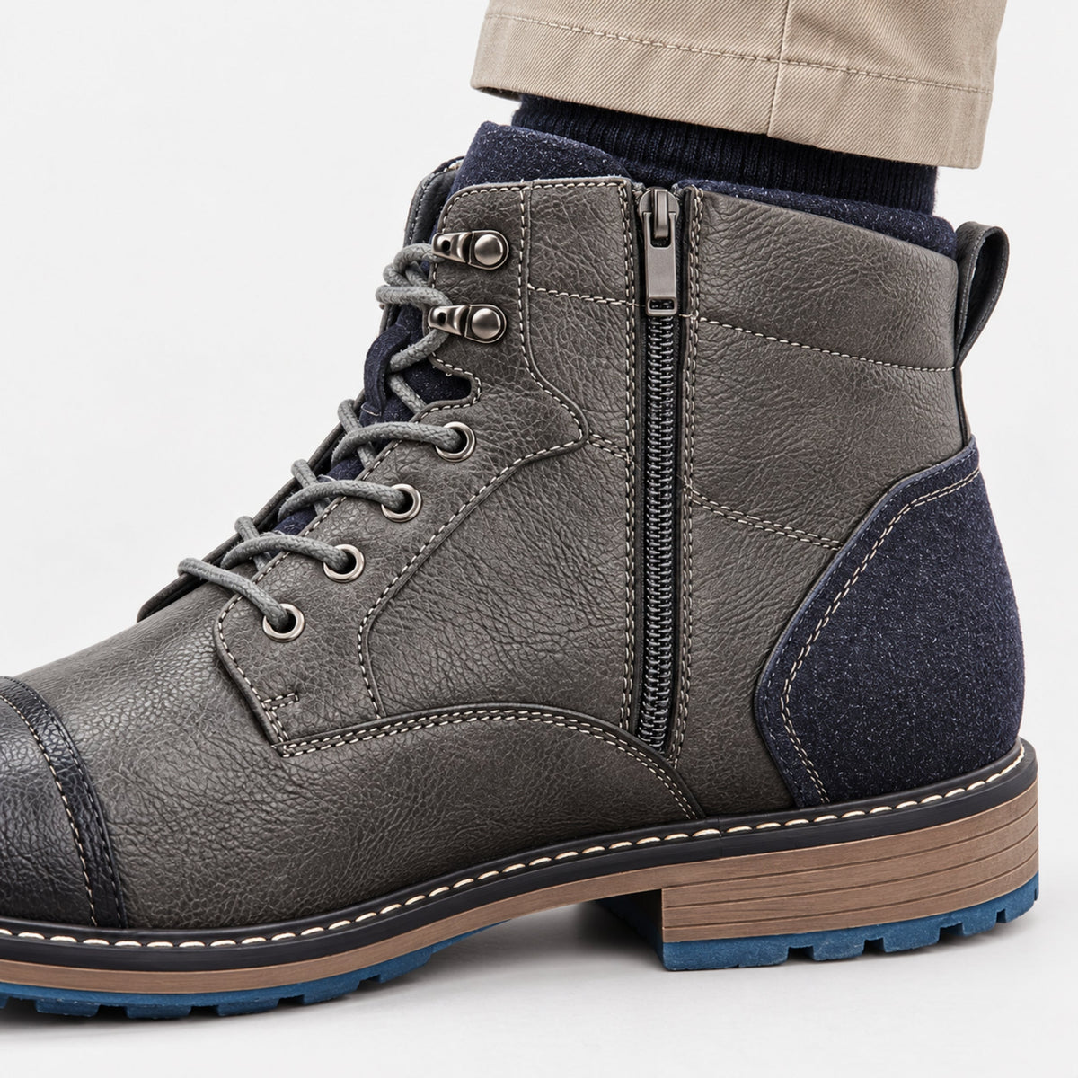Men's Lace-Up Side-Zip Ankle Boots-Fowsa