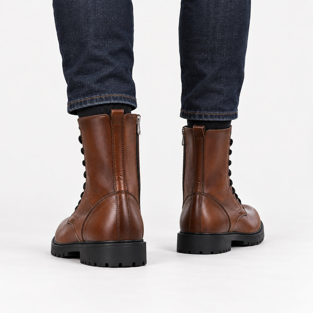 Men's Lace-Up Side-Zip Combat Boots-Fowsa