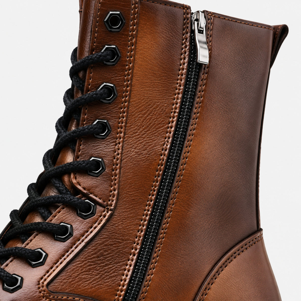 Men's Lace-Up Side-Zip Combat Boots-Fowsa