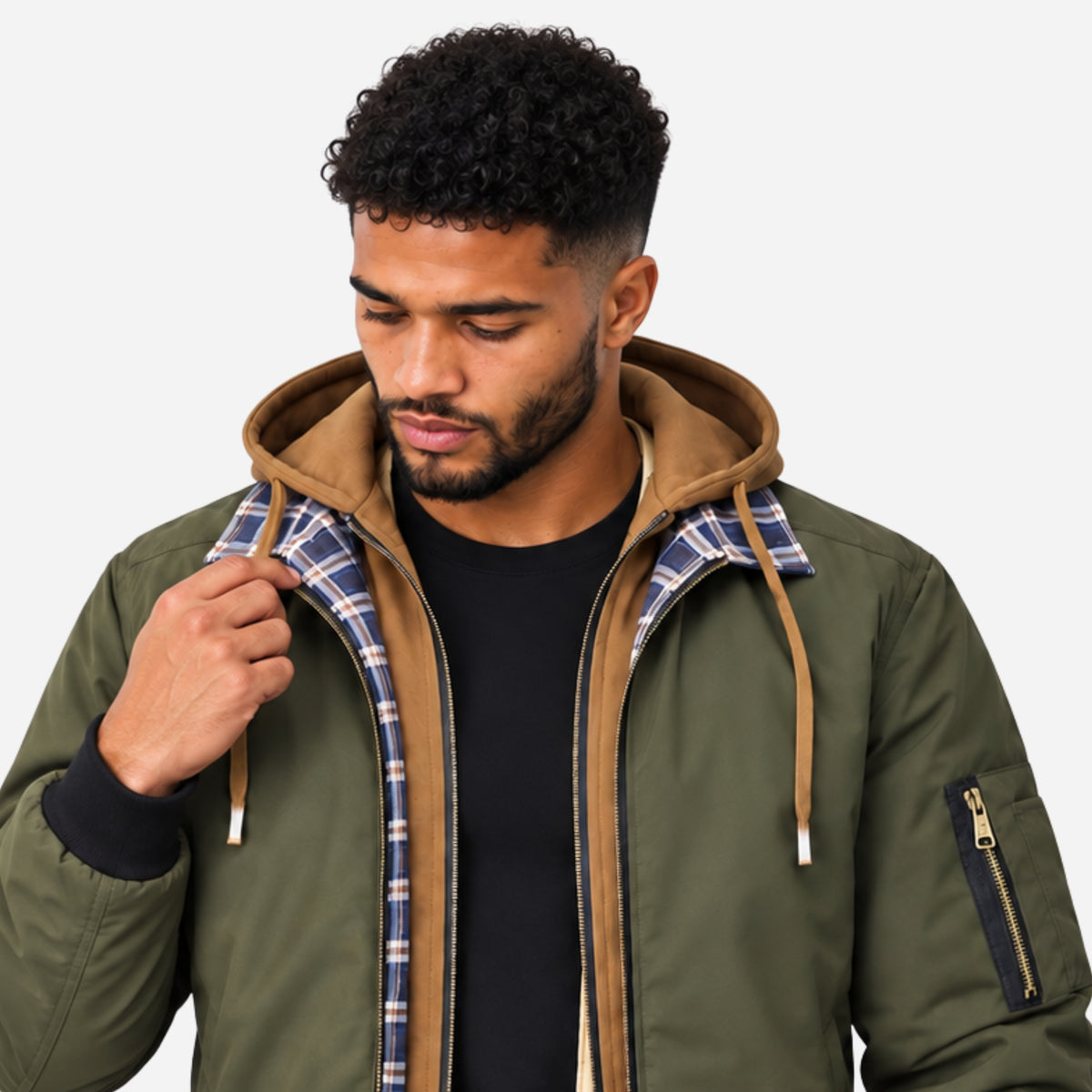Men’s Layered Hooded Quilted Bomber Jacket-Fowsa