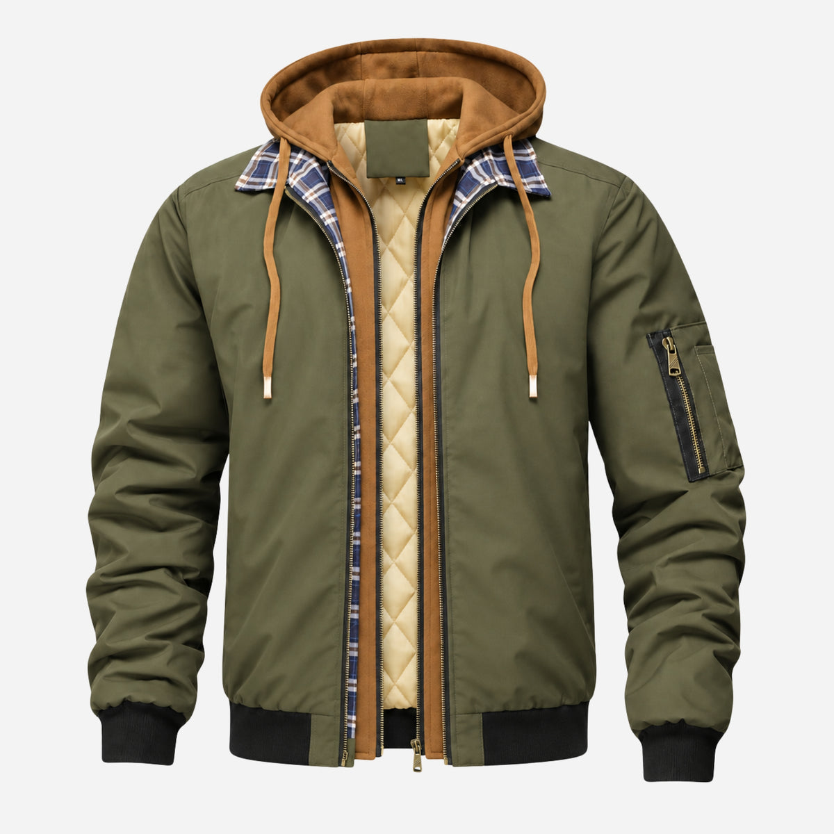Men’s Layered Hooded Quilted Bomber Jacket-Fowsa