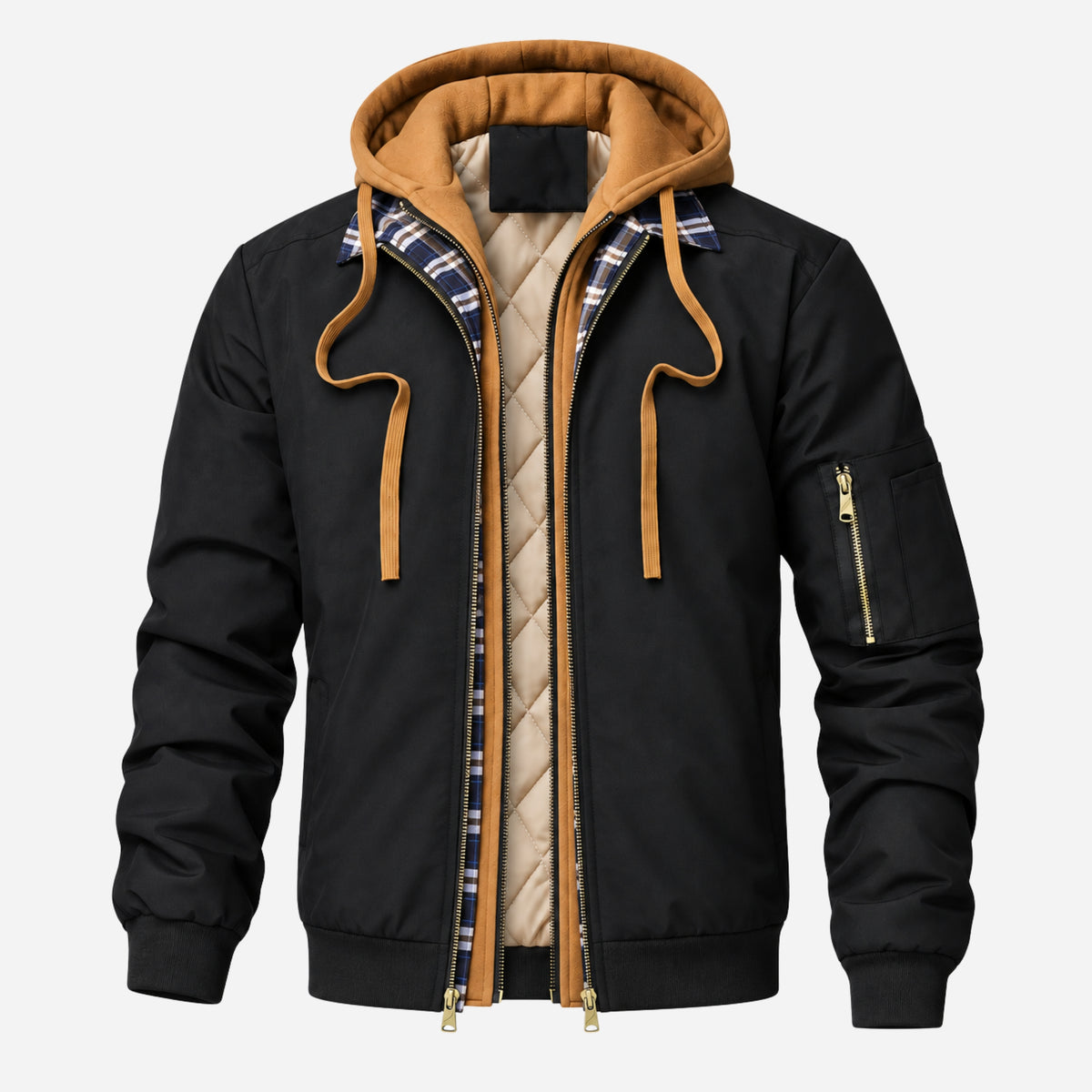Men’s Layered Hooded Quilted Bomber Jacket-Fowsa