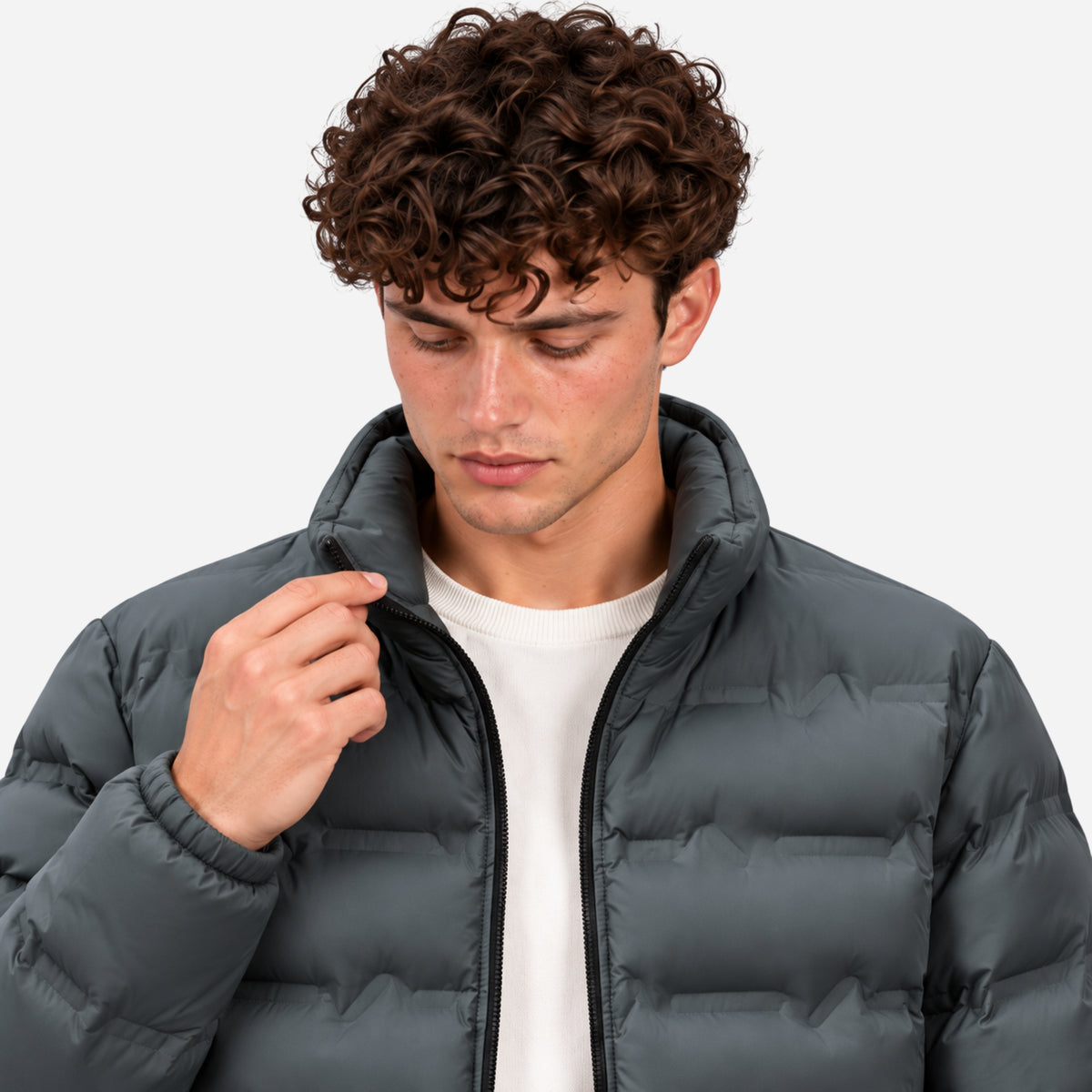 Men’s Metallic-Lined Stand-Collar Puffer Jacket-Fowsa