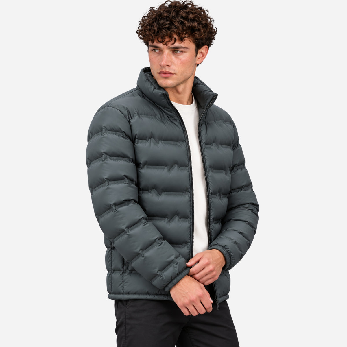 Men’s Metallic-Lined Stand-Collar Puffer Jacket-Fowsa