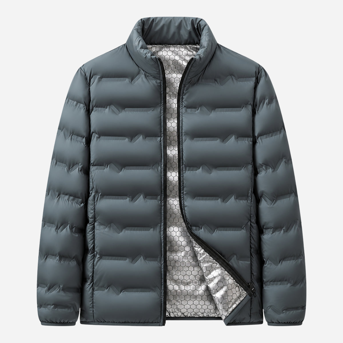 Men’s Metallic-Lined Stand-Collar Puffer Jacket-Fowsa