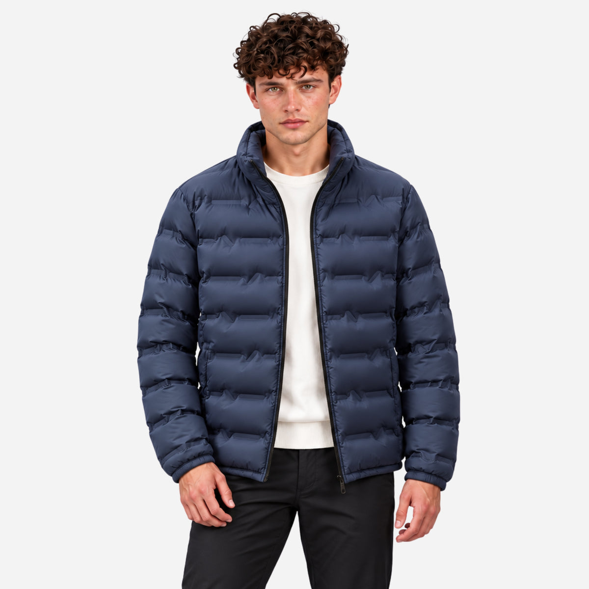 Men’s Metallic-Lined Stand-Collar Puffer Jacket-Fowsa
