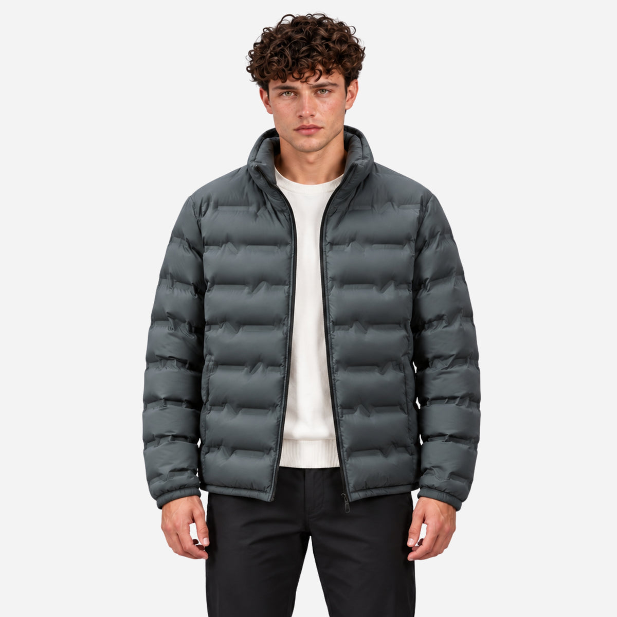 Men’s Metallic-Lined Stand-Collar Puffer Jacket-Fowsa