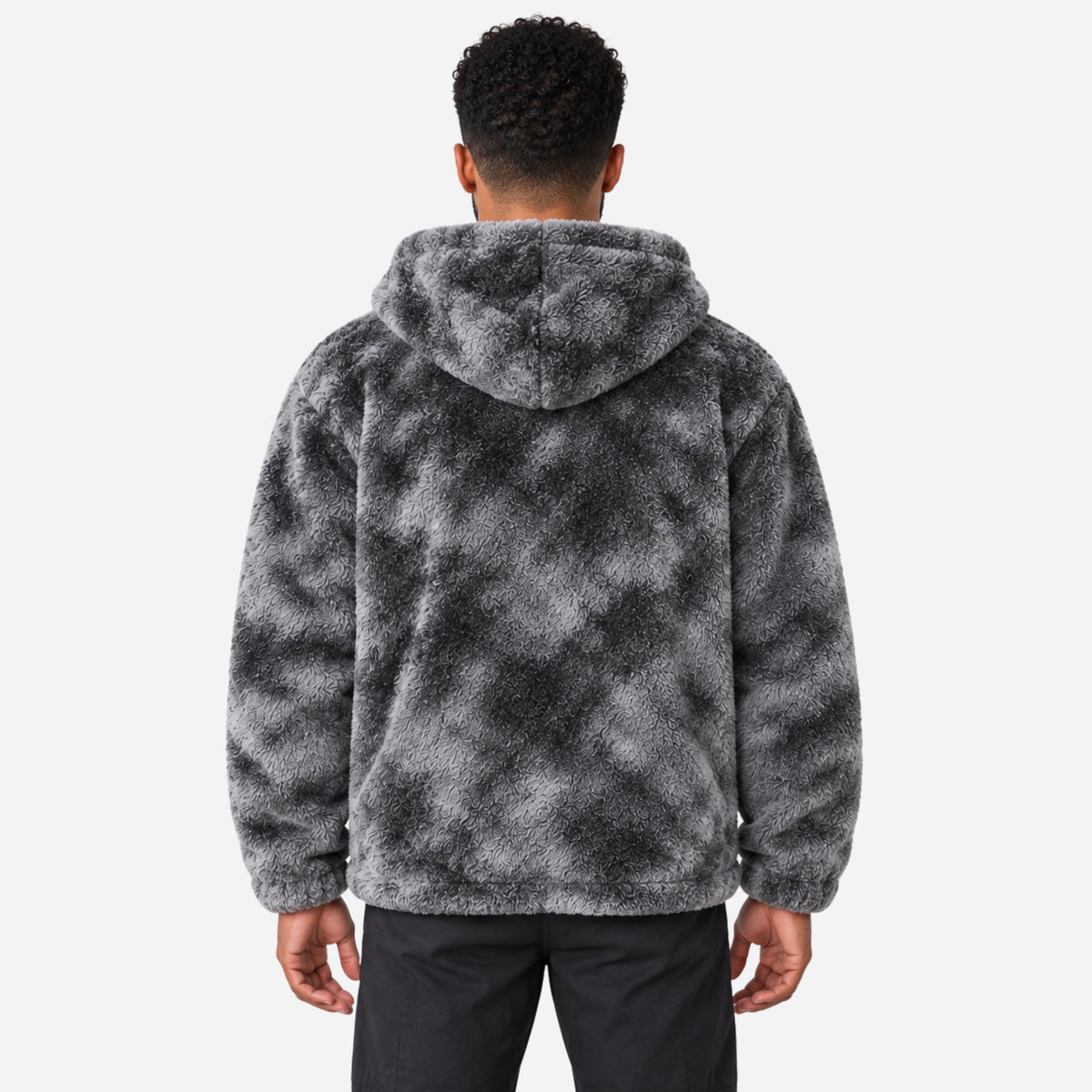 Men’s Mottled Plush Full-Zip Hooded Jacket-Fowsa