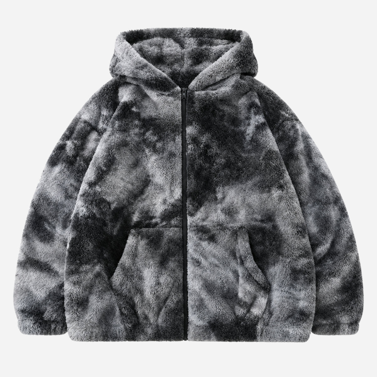 Men’s Mottled Plush Full-Zip Hooded Jacket-Fowsa