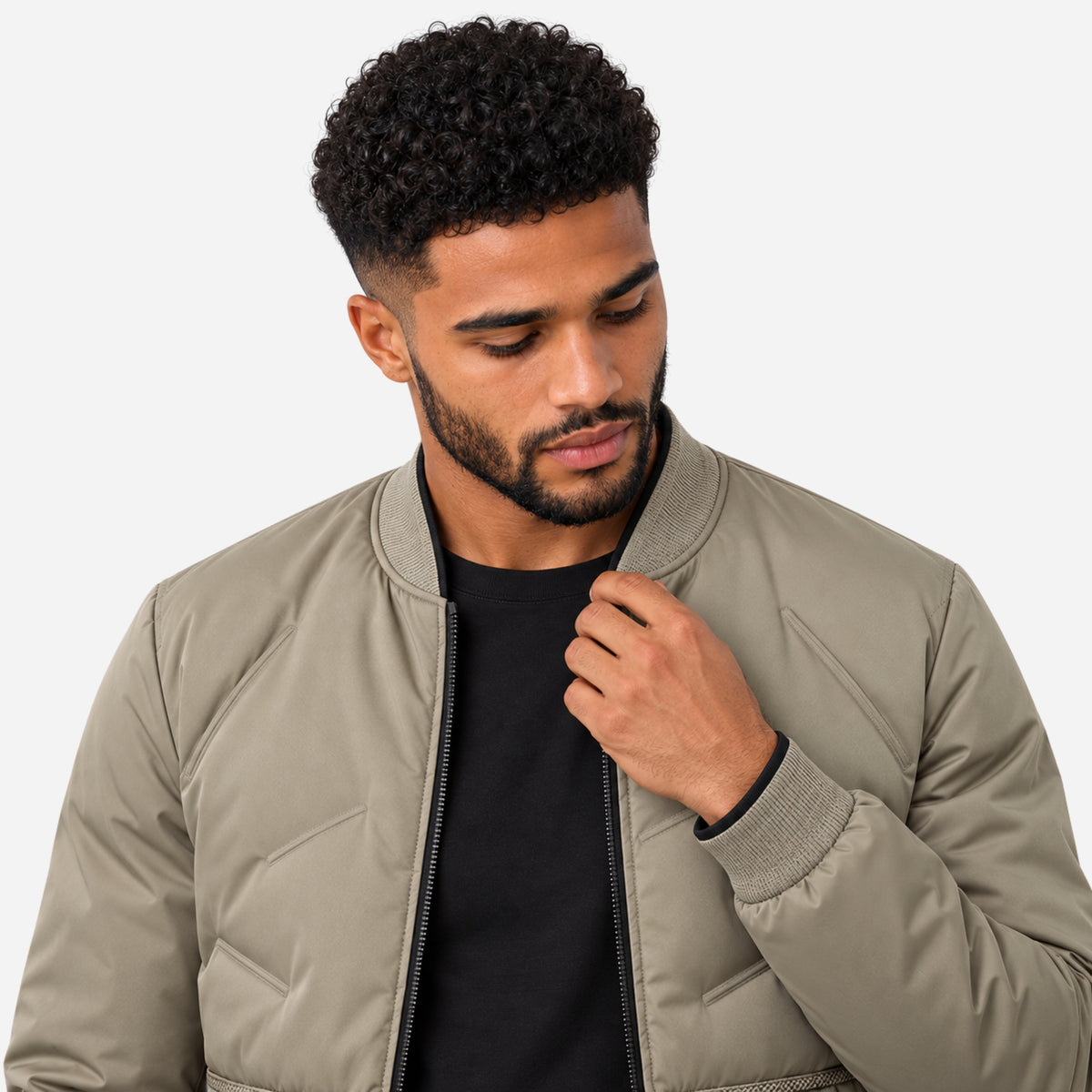 Men’s Multi-Pocket Ribbed-Trim Bomber Jacket-Fowsa