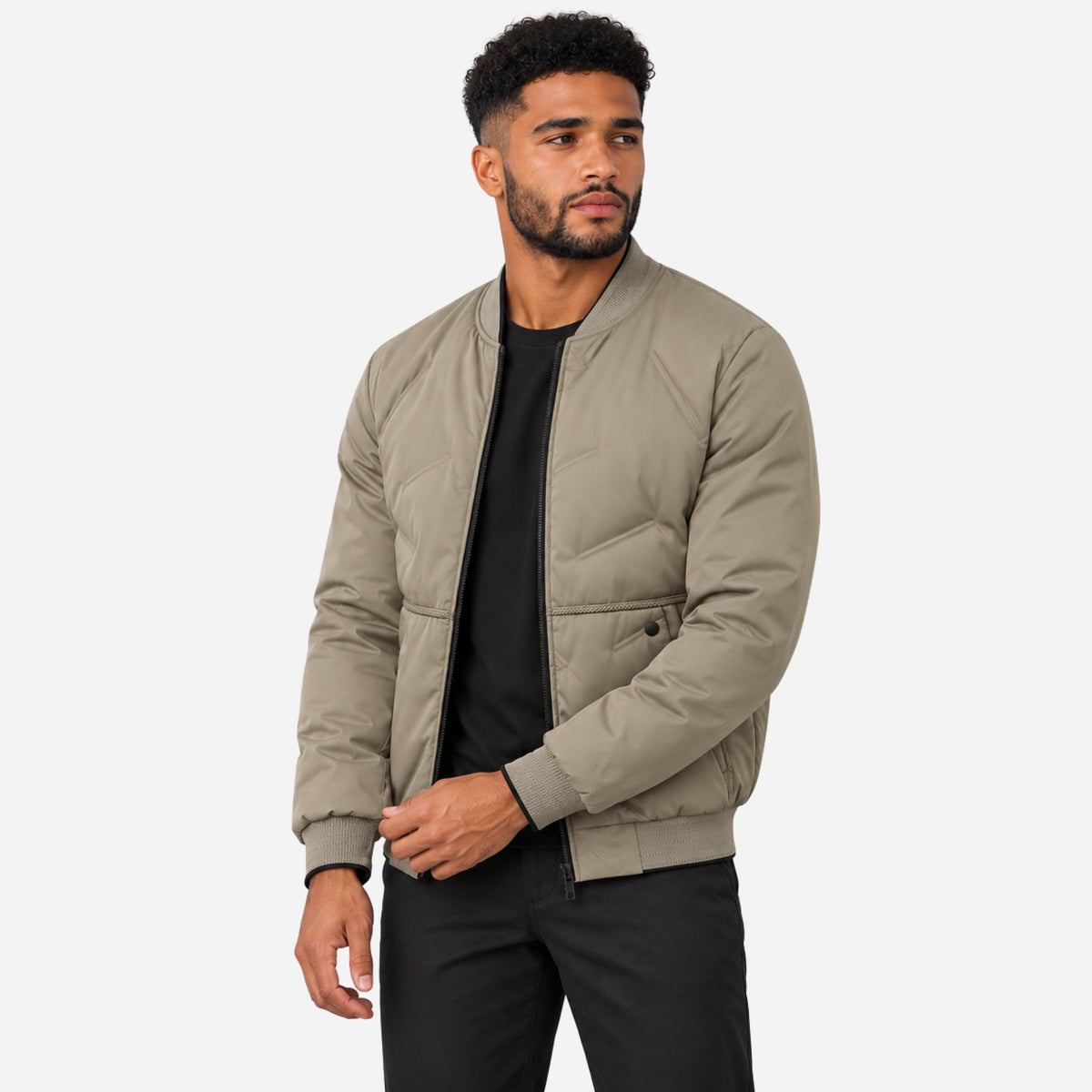 Men’s Multi-Pocket Ribbed-Trim Bomber Jacket-Fowsa