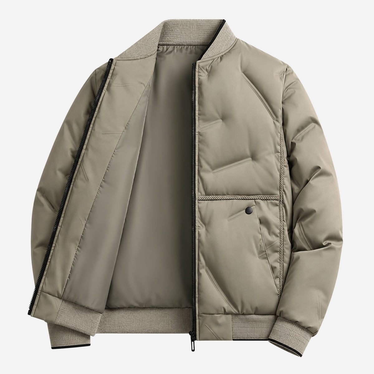 Men’s Multi-Pocket Ribbed-Trim Bomber Jacket-Fowsa