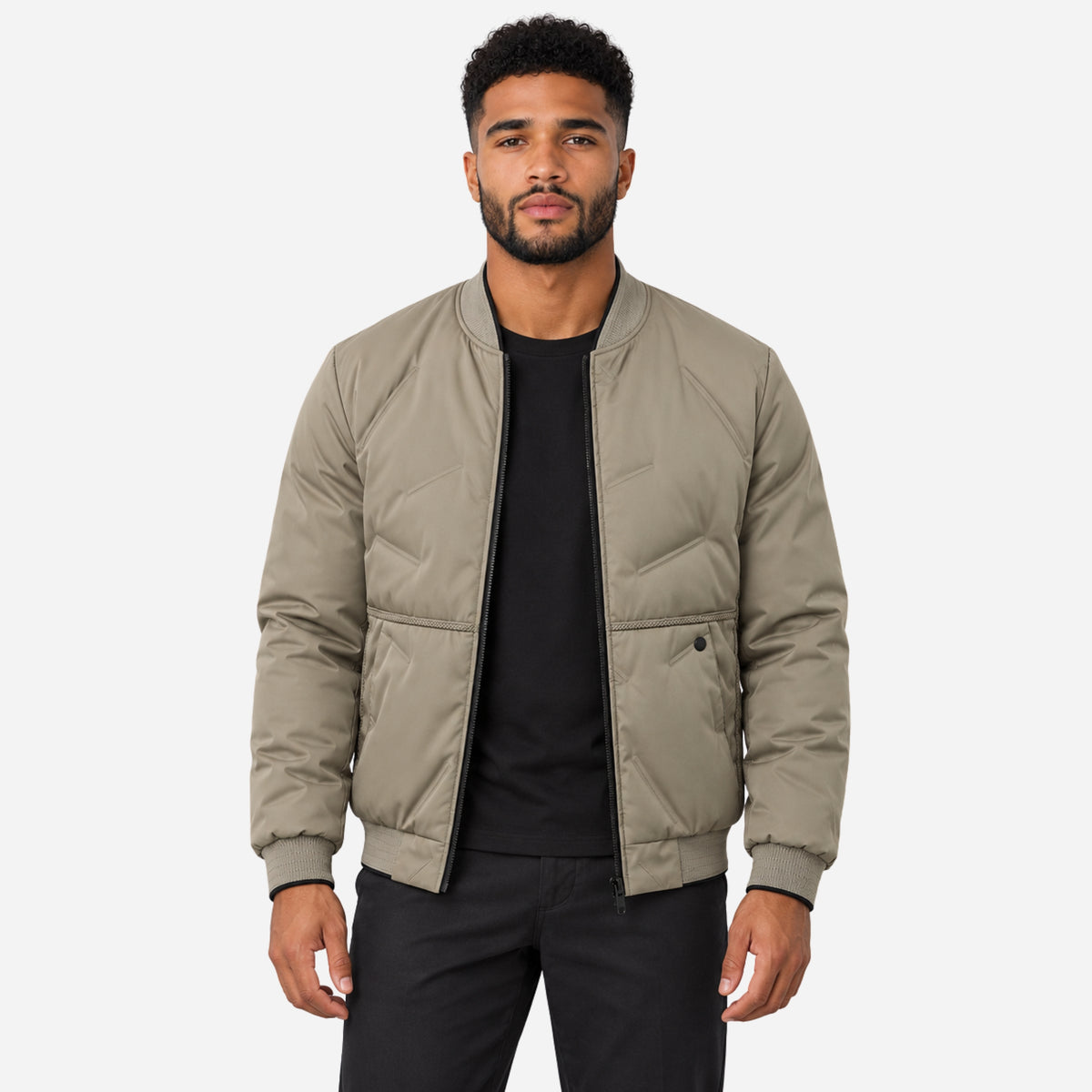 Men’s Multi-Pocket Ribbed-Trim Bomber Jacket-Fowsa